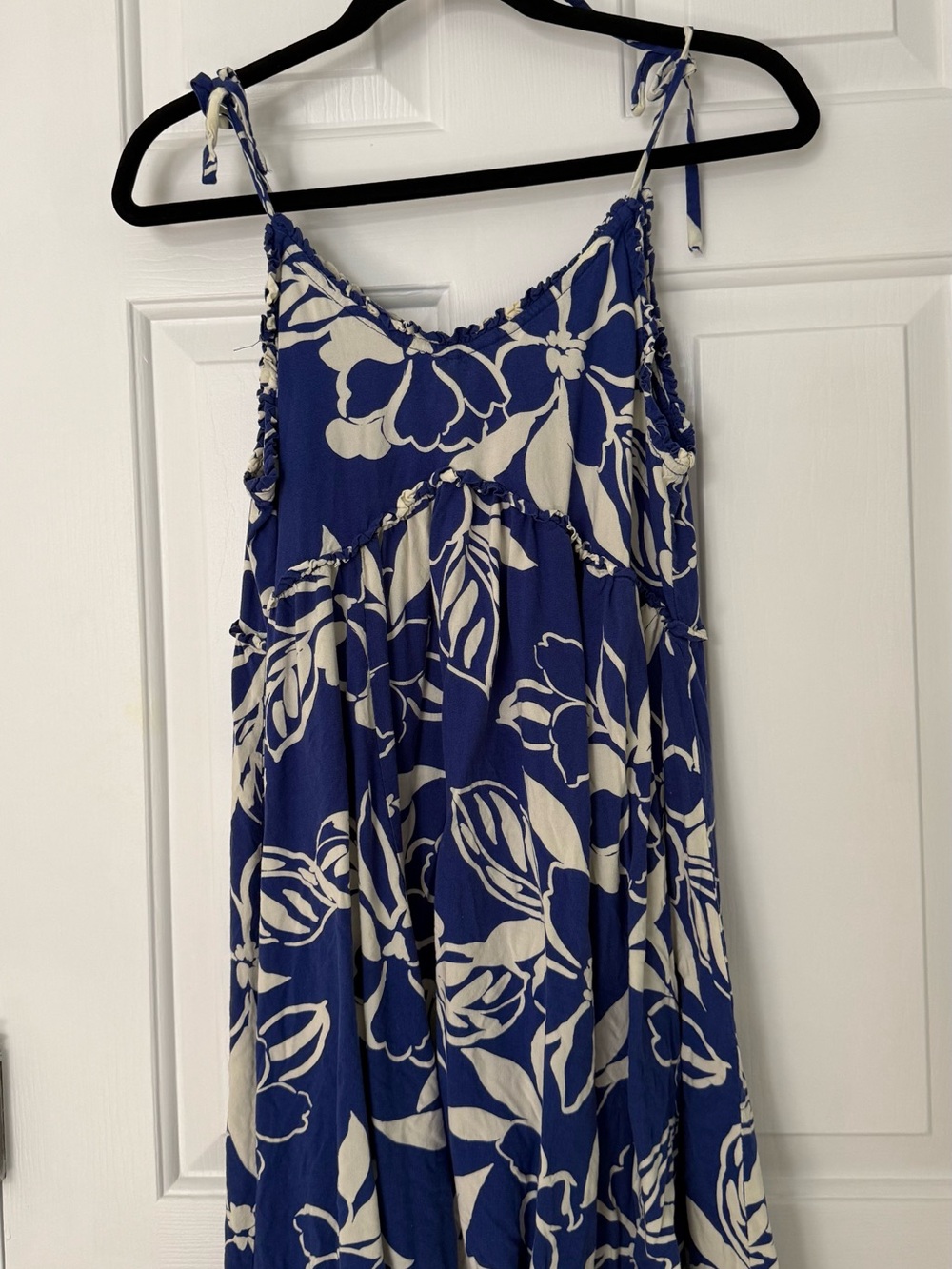 Patrons of Peace Blue and White Floral Tie-Shoulder Maxi Dress